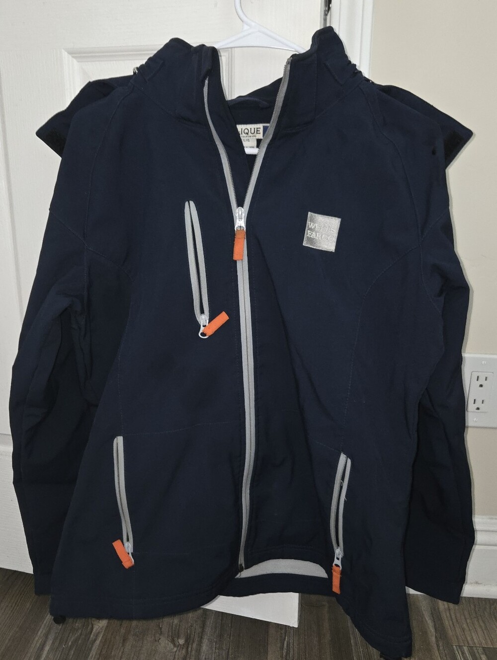 Women Navy Softshell Jacket with Removable Hood